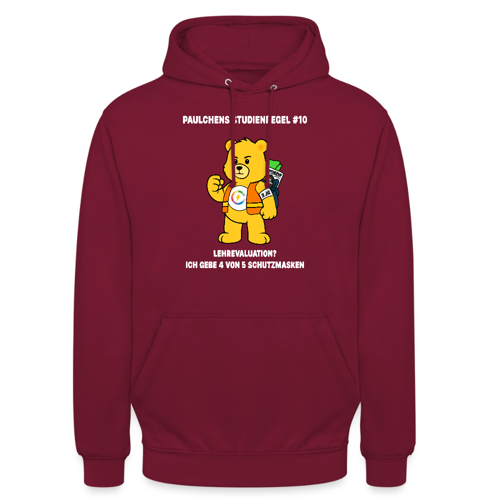 Paulchens Studienregel #10 – „Lehrevaluation? Ich gebe 4 von 5 Schutzmasken“ - Unisex Hoodie