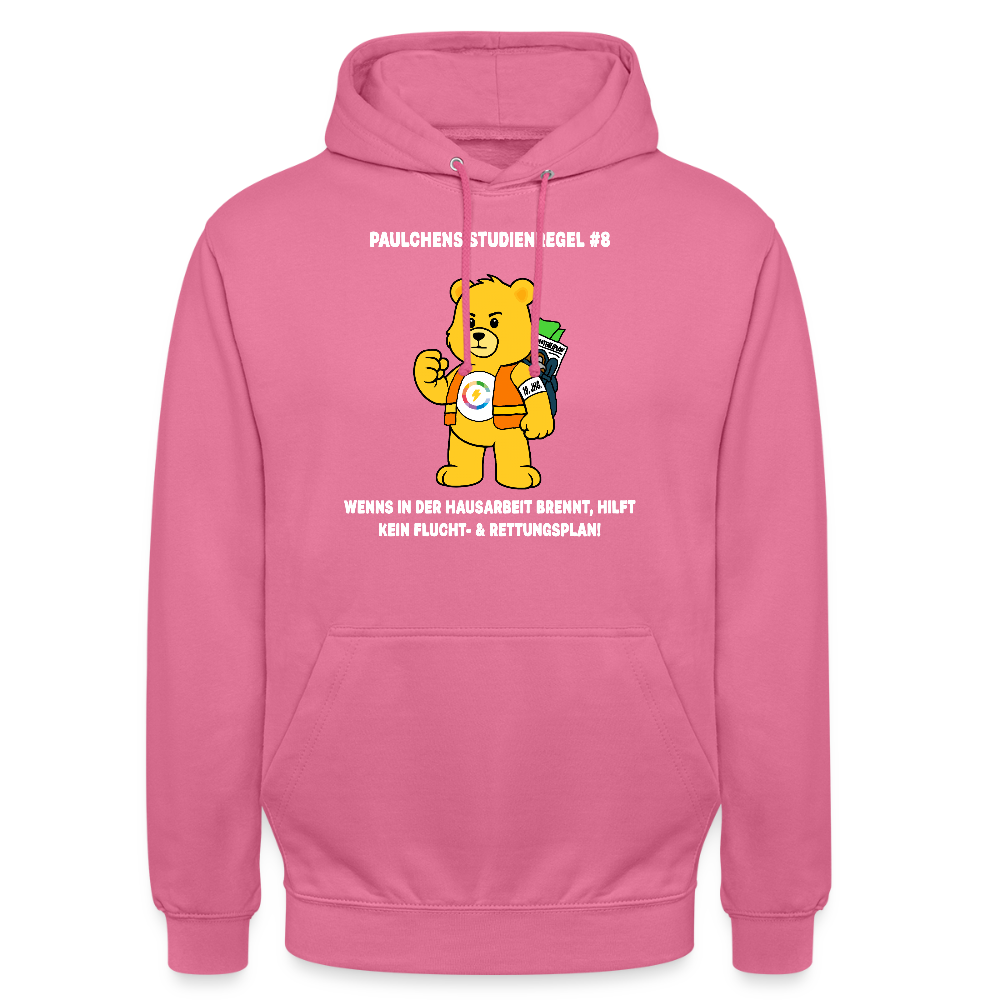 Unisex Hoodie – Paulchens Studienregel #8: Wenn’s in der Hausarbeit brennt, hilft kein Flucht- & Rettungsplan!